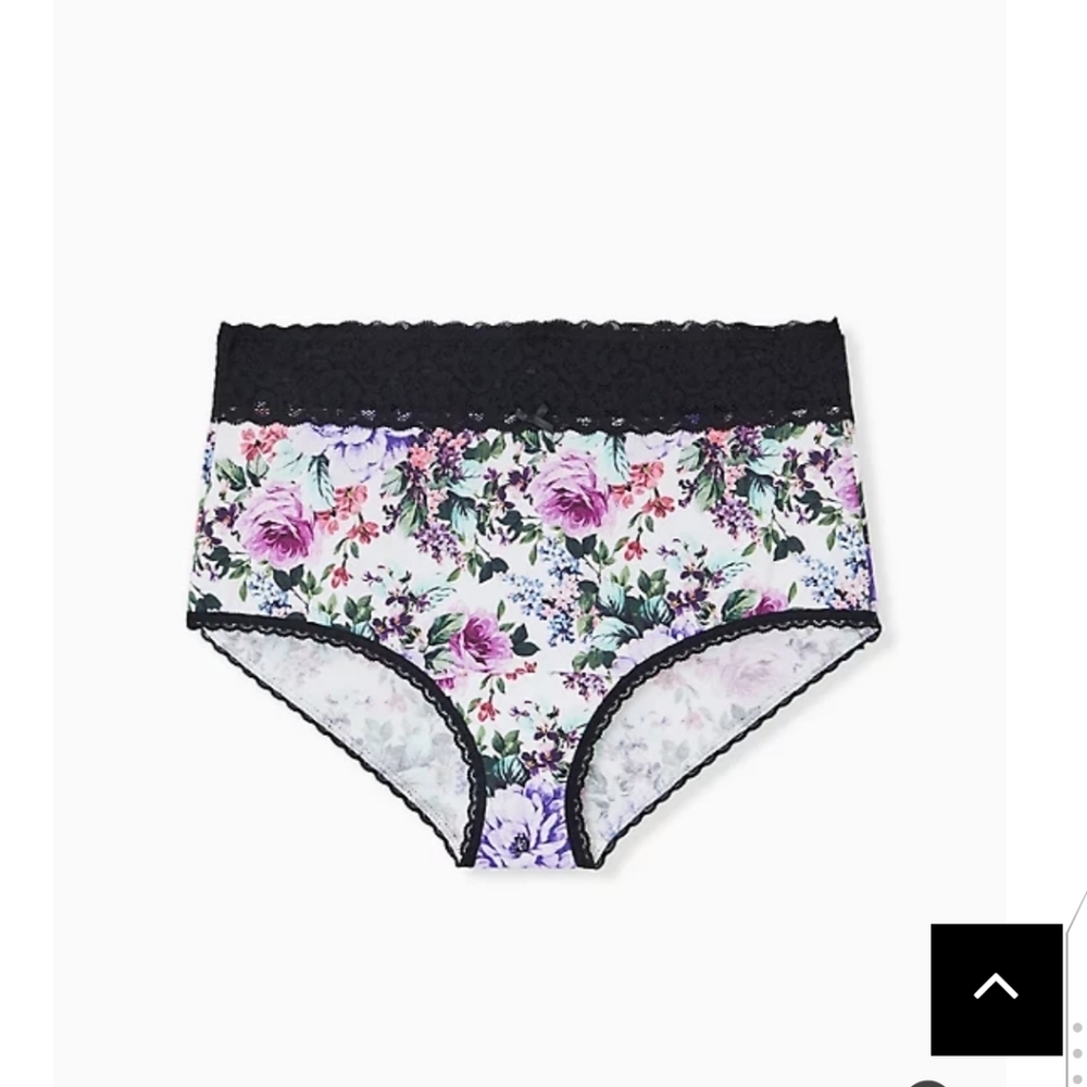 🆕WHITE FLORAL & BLACK WIDE LACE COTTON BRIEF PANTY